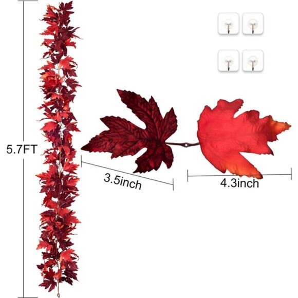 2 Pack Fall Garland Maple Leaf, 5.9Ft/Piece Hanging Vine Garland - Picture 3 of 8
